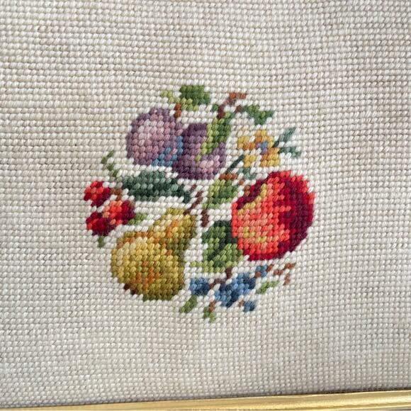 Vintage | Handcrafted Needlepoint Crewel Embroidery 1970s Boho Fruit Art Artisan - Picture 4 of 7